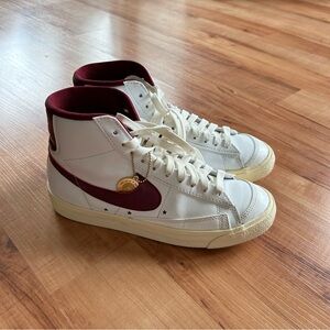 Nike White and Burgundy High-Top Sneakers